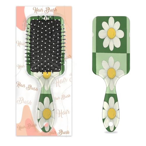 Antistatischer Massage-Haarkamm, Luftkissen, Haarbürste, Gänseblümchen, grünes Gitter, quadratische Kopfhaut-Massagebürste für Frauen und Mädchen von Mexpekil