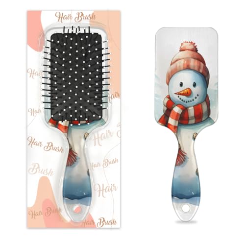 Antistatischer Massage-Haarkamm, Luftkissen, Haarbürste, Weihnachten, Aquarellmalerei, Schneemann, quadratische Kopfhaut-Massagebürste für Frauen und Mädchen von Mexpekil