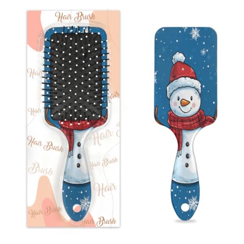 Antistatischer Massage-Haarkamm, Luftkissen, Haarbürste, Weihnachten, Schneemann, Blau, Weiß, quadratische Kopfhaut-Massagebürste für Frauen und Mädchen von Mexpekil