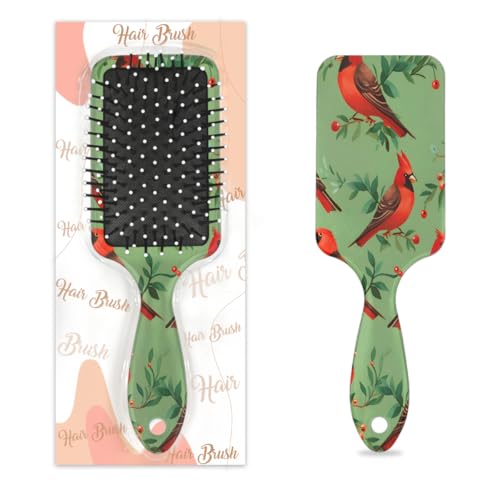 Antistatischer Massage-Haarkamm, Luftkissen, Haarbürste, Weihnachten, roter Vogel, Kiefernbaum, Ast, quadratische Kopfhaut-Massagebürste für Frauen und Mädchen von Mexpekil