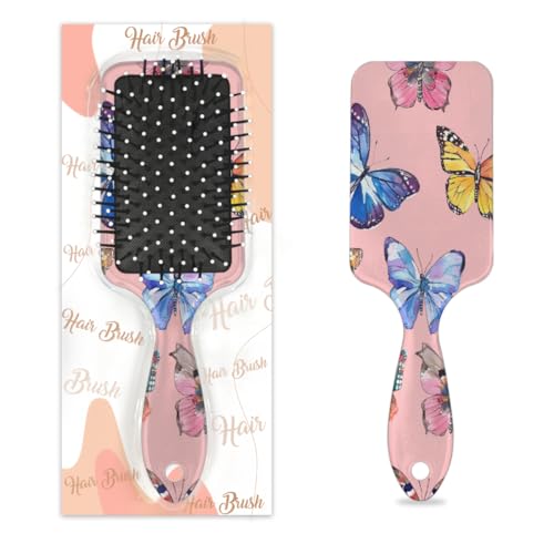 Antistatischer Massage-Haarkamm, Luftkissen, Haarbürste, bunt, Schmetterlings-Aquarelldruck, quadratische Kopfhaut-Massagebürste für Damen und Mädchen von Mexpekil