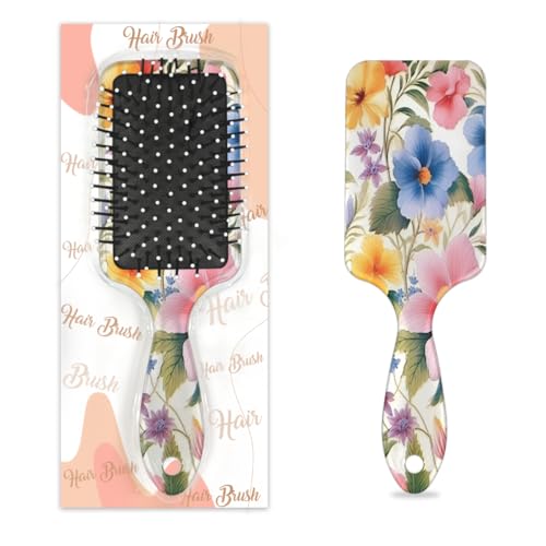 Antistatischer Massage-Haarkamm, Luftkissen, Haarbürste, bunte Blumen, Blätter, Pflanze, quadratische Kopfhaut-Massagebürste für Frauen und Mädchen von Mexpekil