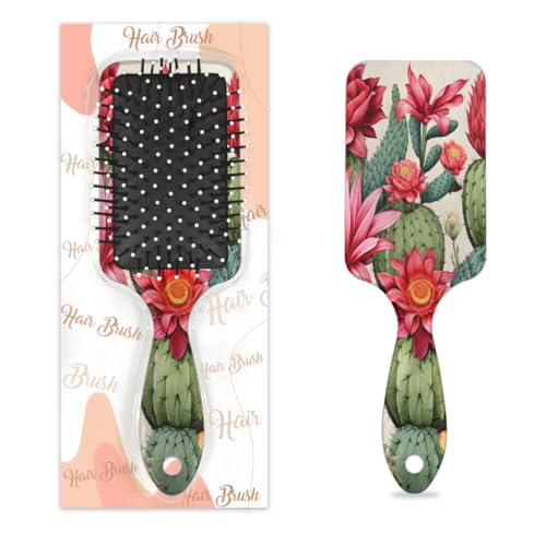 Antistatischer Massage-Haarkamm, Luftkissen, Haarbürste, bunte Sukkulenten, tropische Kakteen, Blumen, quadratische Kopfhaut-Massagebürste für Frauen und Mädchen von Mexpekil
