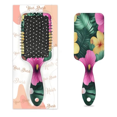 Antistatischer Massage-Haarkamm, Luftkissen, Haarbürste, tropische Hibiskusblüten, quadratische Kopfhaut-Massagebürste für Frauen und Mädchen von Mexpekil