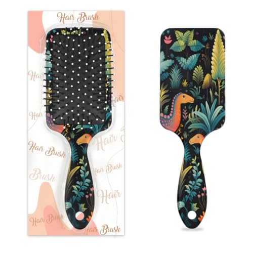 Antistatischer Massage-Haarkamm, Luftkissen-Haarbürste, Cartoon-Dinosaurier-Tiere, Dschungelpflanzen, quadratische Kopfhaut-Massagebürste für Frauen und Mädchen von Mexpekil