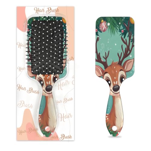 Antistatischer Massage-Haarkamm, Luftkissen-Haarbürste, Cartoon-Hirsch, Frohe Weihnachten, quadratische Kopfhaut-Massagebürste für Frauen und Mädchen von Mexpekil