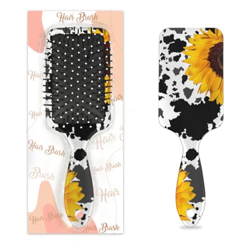 Antistatischer Massage-Haarkamm, Luftkissen-Haarbürste, Kuhhaut, Sonnenblumen-Druck, quadratische Kopfhaut-Massagebürste für Frauen und Mädchen von Mexpekil