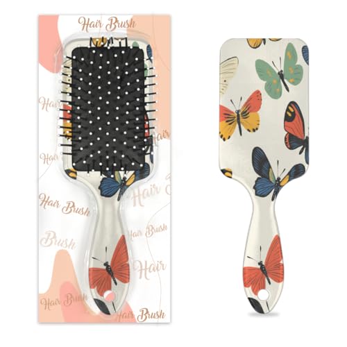 Antistatischer Massage-Haarkamm, Luftkissen-Haarbürste, Retro-Schmetterling, bunter Druck, quadratische Kopfhaut-Massagebürste für Frauen und Mädchen von Mexpekil