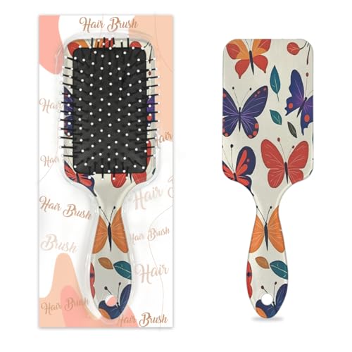 Antistatischer Massage-Haarkamm, Luftkissen-Haarbürste, Retro-Schmetterling, schöner Druck, quadratische Kopfhaut-Massagebürste für Frauen und Mädchen von Mexpekil