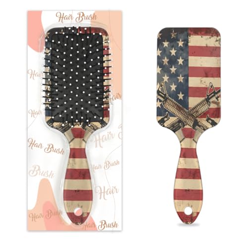 Antistatischer Massage-Haarkamm, Luftkissen-Haarbürste, Retro-amerikanische Flagge, Soldatenpistole, quadratische Kopfhaut-Massagebürste für Frauen und Mädchen von Mexpekil