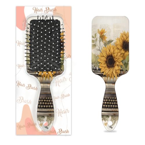 Antistatischer Massage-Haarkamm, Luftkissen-Haarbürste, Vintage-Faxgerät, Sonnenblumendrucker, quadratische Kopfhaut-Massagebürste für Frauen und Mädchen von Mexpekil