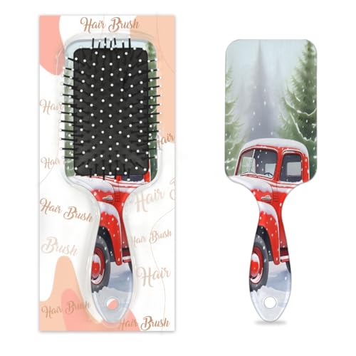 Antistatischer Massage-Haarkamm, Luftkissen-Haarbürste, Weihnachten, rot, LKW, Bauernhaus, quadratische Kopfhaut-Massagebürste für Frauen und Mädchen von Mexpekil