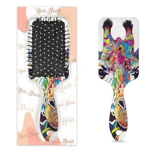 Antistatischer Massage-Haarkamm, Luftkissen-Haarbürste, bunte Giraffe, Cartoon-Tiere, quadratische Kopfhaut-Massagebürste für Frauen und Mädchen von Mexpekil