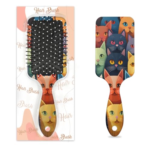 Antistatischer Massage-Haarkamm, Luftkissen-Haarbürste, bunte Katzen, quadratische Kopfhaut-Massagebürste für Frauen und Mädchen von Mexpekil