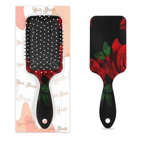 Antistatischer Massage-Haarkamm, Luftkissen-Haarbürste, klassische rote Blume, Rose, quadratische Kopfhaut-Massagebürste für Frauen und Mädchen von Mexpekil