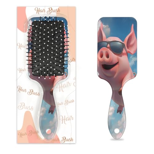 Antistatischer Massage-Haarkamm, Luftkissen-Haarbürste, niedliches fliegendes Schweinchen mit Sonnenbrille zum Himmel, quadratische Kopfhaut-Massagebürste für Frauen und Mädchen von Mexpekil