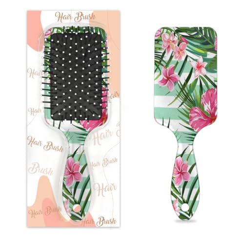 Antistatischer Massage-Haarkamm, Luftkissen-Haarbürste, tropische Blätter, exotischer Blumenstreifendruck, quadratische Kopfhaut-Massagebürste für Frauen und Mädchen von Mexpekil