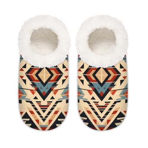 Aztekische geometrische Hausschuhe für Damen und Herren, ethnisches Muster, Memory-Schaum, rutschfeste Slipper-Socken, multi, 37.5/38.5 EU Weit von Mexpekil