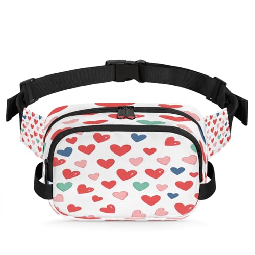 Bauchtasche für Damen und Herren, bunt, niedliche Herzen, verstellbar und wasserdicht, Bauchtasche für Reisen, Sport, Wandern, Laufen, Bunte Herzen, Einheitsgröße von Mexpekil