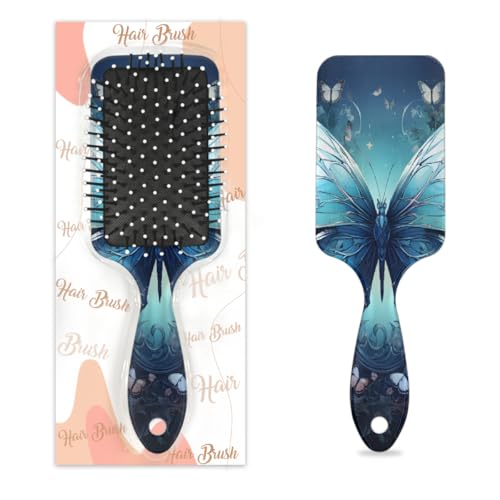 Blaue Schmetterlings-Haarbürste, Blumen-Haarbürste, ethnischer Schmetterling, nasses, trockenes Luftkissen, Haarbürste aus Kunststoff, Entwirrer-Haarbürste für Kinder und Erwachsene, Geschenk für von Mexpekil