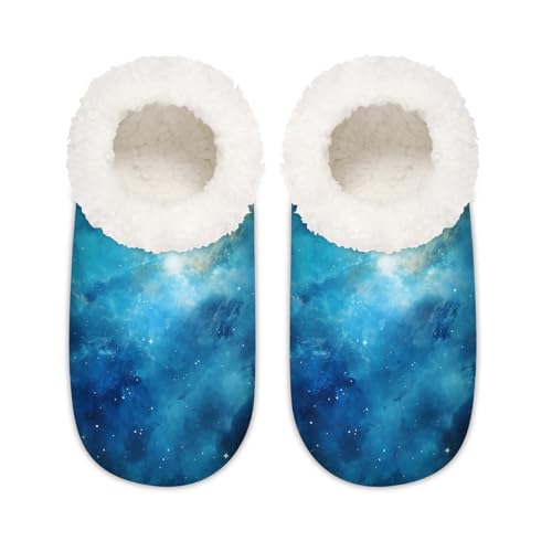 Blue Galaxy Universe Nebula House Slippers for Women Men, Memory Foam House Shoes Anti Slip Slipper Socks, multi, 6/6.5 UK Wide von Mexpekil