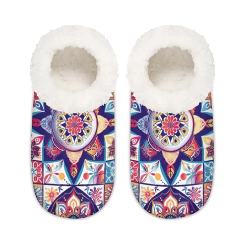 Bunte Boho-Keramikfliesen-Hausschuhe für Damen und Herren, Memory-Schaum, rutschfeste Hausschuh-Socken, multi, 37.5/38.5 EU Weit von Mexpekil