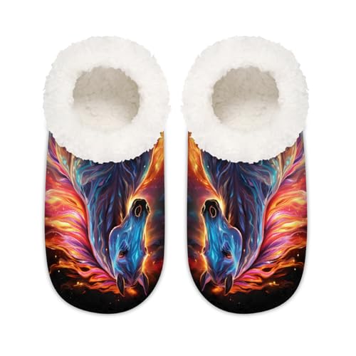 Bunte Feuerpferd-Hausschuhe für Damen und Herren, Galaxie-Pferd, Memory-Schaum, Hausschuhe, Hausschuhe, Socken, multi, 37.5/38.5 EU Weit von Mexpekil