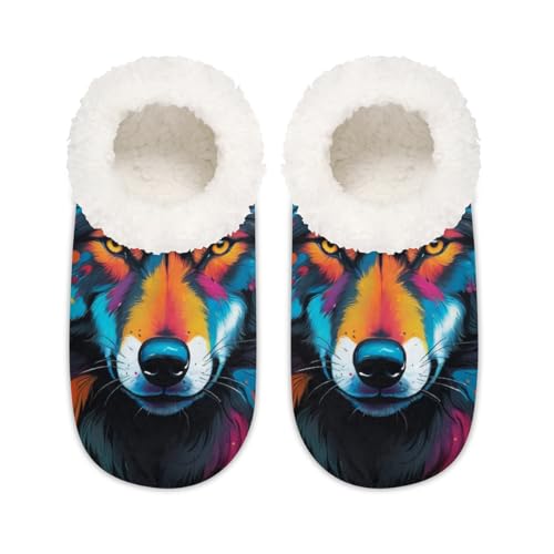 Bunte Hundehausschuhe für Damen und Herren, Wasserfarben, Tier, Memory-Schaum, rutschfeste Hausschuh-Socken, multi, 37.5/38.5 EU Weit von Mexpekil