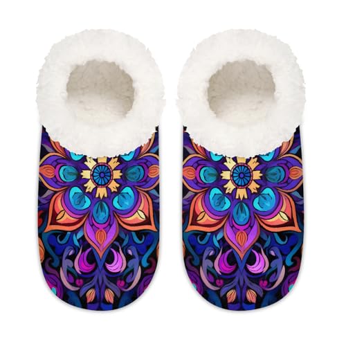 Bunte Mandala-Hausschuhe mit ethnischem Blumenmotiv für Damen und Herren, Memory-Schaum, rutschfeste Hausschuh-Socken, multi, 6/6.5 UK Wide von Mexpekil