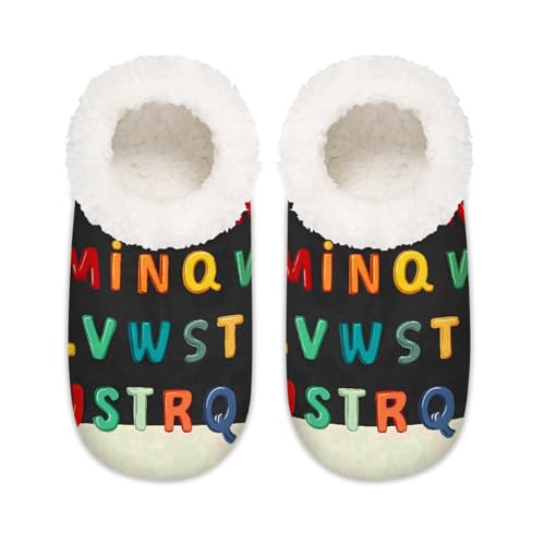 Bunte pädagogische Hausschuhe mit Buchstabenmuster für Damen und Herren, Memory-Schaum, Hausschuhe, Socken, multi, 37.5/38.5 EU Weit von Mexpekil