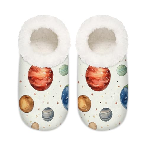 Cartoon Space Planets Hausschuhe für Damen und Herren, Universum Planet Memory Foam Hausschuhe Socken, multi, 37.5/38.5 EU Weit von Mexpekil