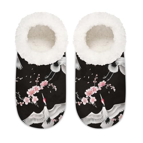 Cherry Blossom Crane House Slippers for Women Men, Japanese Flower Bird Memory Foam House Shoes Slipper Socks, multi, 37.5/38.5 EU Weit von Mexpekil