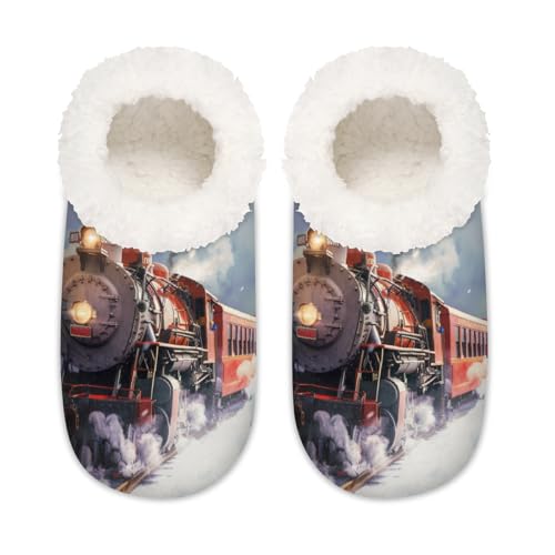 Dampfzug Hausschuhe für Damen und Herren, Winter Weihnachten Schneeflocke Memory Foam Hausschuhe Socken, multi, 6/6.5 UK Wide von Mexpekil