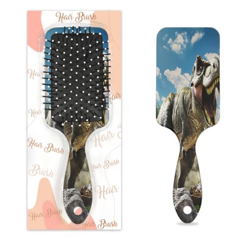 Dinosaurier-Haarbürste mit tropischen Pflanzen, Tiermuster, feucht, trocken, Luftkissen, Haarbürste, Kunststoff, Entwirrer, Haarbürste für Kinder und Erwachsene, Geschenk für Damen und Herren von Mexpekil
