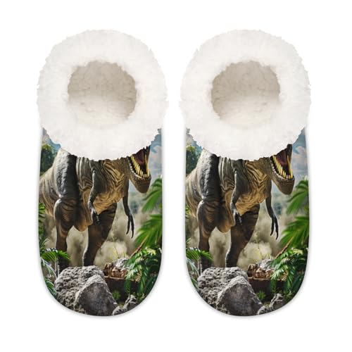 Dinosaurier-Hausschuhe mit tropischen Pflanzen, für Damen und Herren, Tiermuster, Memory-Schaum, Hausschuhe, Hausschuhe, Socken, multi, 6/6.5 UK Wide von Mexpekil