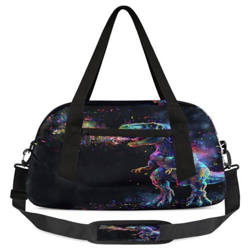 Dinosaurier-Weltraum-Reisetasche für Kinder, Jungen, Mädchen, Teenager, leuchtender Dinosaurier, Sport, Turnbeutel für Wochenendreisen, Gymnastik, Tanzen, Ballett, mehrfarbig von Mexpekil
