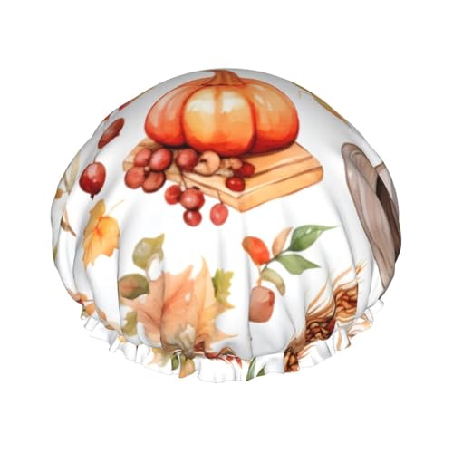 Doppellagige Duschhaube, wiederverwendbar, wasserdicht, Duschhaube, Hut, Kürbis, Weizen, Duschhauben für Frauen Doppellagige Duschhaube, wiederverwendbar, wasserdicht, Duschhaube, Hut, Kürbis, Weizen, Duschhauben für Frauen von Mexpekil