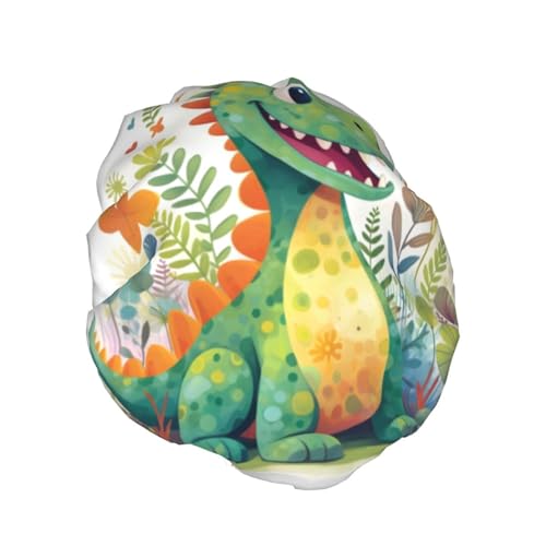 Doppelschichtige Duschhaube, wiederverwendbar, wasserdicht, Dinosaurier-Duschhaube, grüner Dinosaurier-Duschhaube, für Damen von Mexpekil