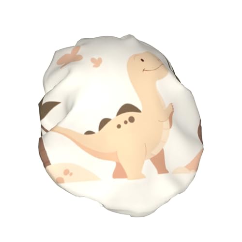 Doppelschichtige Duschhaube, wiederverwendbar, wasserdicht, Duschhaube, Beige, Cartoon-Dinosaurier-Duschhaube, für Damen von Mexpekil