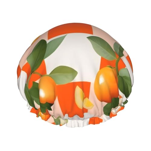 Doppelschichtige Duschhaube, wiederverwendbar, wasserdicht, kariert, orangefarbene Duschhauben für Damen Doppelschichtige Duschhaube, wiederverwendbar, wasserdicht, kariert, orangefarbene Duschhauben für Damen von Mexpekil