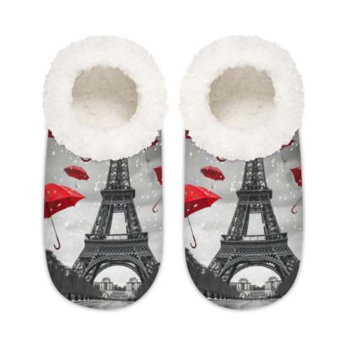 Eiffelturm Regenschirm Hausschuhe für Damen und Herren, Paris Eiffelturm Memory Foam Hausschuhe Socken, multi, 37.5/38.5 EU Weit von Mexpekil