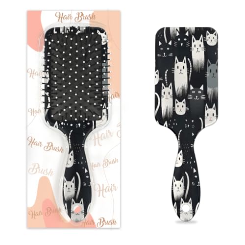 Entwirrende Haarbürste für Damen und Herren, flexible weiche Borsten, Paddelbürste (Cartoon-Schwarz-Weiß-Katze) von Mexpekil