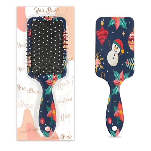 Entwirrende Haarbürste für Damen und Herren, flexible weiche Borsten, Paddelbürste (Cartoon-Weihnachts-Schneemann-Blume) von Mexpekil