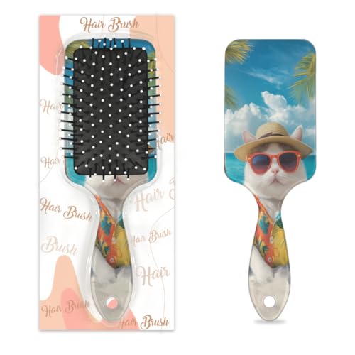 Entwirrende Haarbürste für Damen und Herren, flexible weiche Borsten, Paddelbürste (Sommer, Strand, Sonnenbrille, Katze) von Mexpekil
