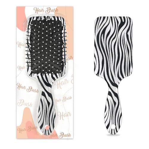 Entwirrende Haarbürste für Damen und Herren, flexible weiche Borsten, Paddelbürste (Zebra-Tierdruck, schwarz-weiße Streifen) von Mexpekil