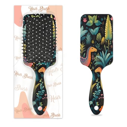 Entwirrende Haarbürste für Damen und Herren, flexible weiche Borsten, Paddelbürste (farbiger Dinosaurier-Dschungel) von Mexpekil
