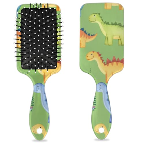 Entwirrende Haarbürste für Damen und Herren, flexible weiche Borsten, Paddelbürste (grüner Cartoon-Dinosaurier) von Mexpekil