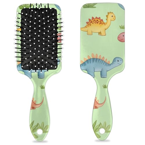 Entwirrende Haarbürste für Damen und Herren, flexible weiche Borsten, Paddelbürste (grüner Cartoon-Dinosaurier-Park) von Mexpekil
