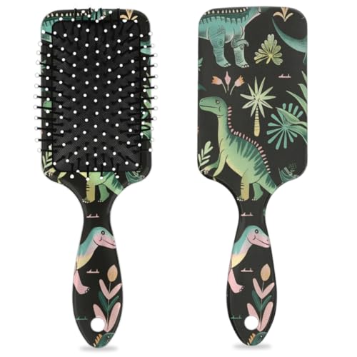 Entwirrende Haarbürste für Damen und Herren, flexible weiche Borsten, Paddelbürste (grüner Pflanzen-Dinosaurier) von Mexpekil