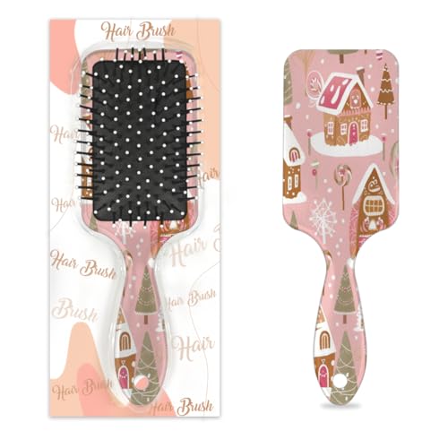 Entwirrende Haarbürste für Damen und Herren, flexible weiche Borsten, Paddelbürste (rosa Weihnachts-Lebkuchenhaus) von Mexpekil